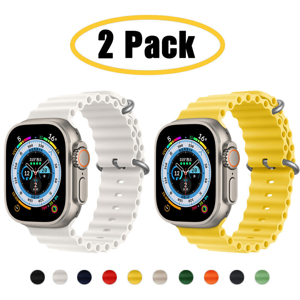 2-Pack Silicone Ocean Band Strap for Apple Watch Ultra & Series 1-10 SE-image
