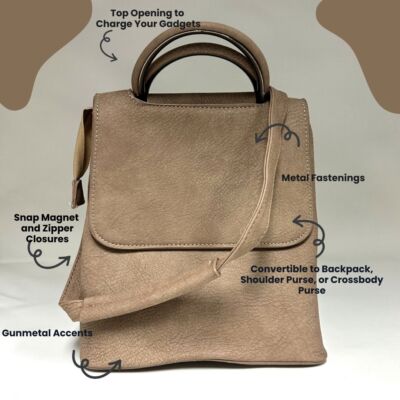 Medium Brown Backpack Purse   Convertible to Crossbody or Shoulder Bag