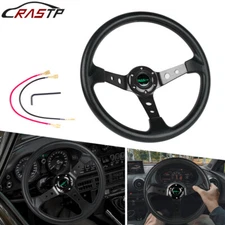 Universal 350mm 14" Racing Car 6 Bolt Steering Wheel Horn Button 95mm Deep Dish 