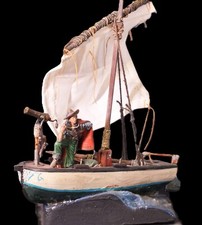 Diorama scialuppa Barchetta con pirata miniatura soldatino 54mm Spingarda