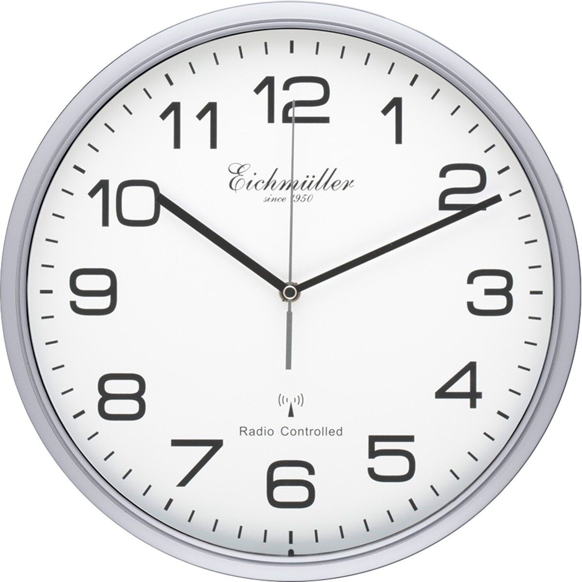 Eichmüller 30cm Funkwanduhr Metallic Silber Funkuhr Radio
