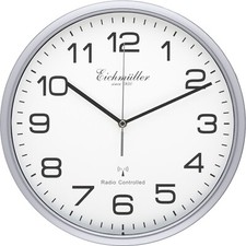 Eichmüller 30cm Funkwanduhr Metallic Silber Funkuhr Radio Controlled
