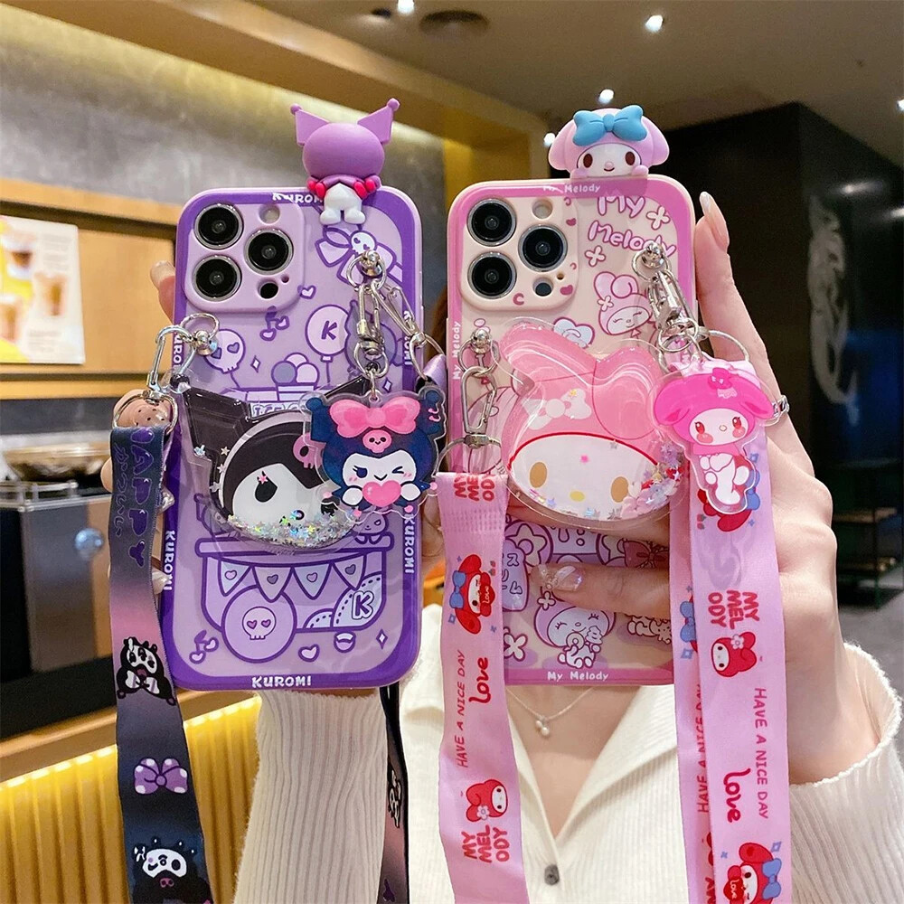 For Iphone 15 14 Cute Cartoon My Melody Kuromi phone Case Stand