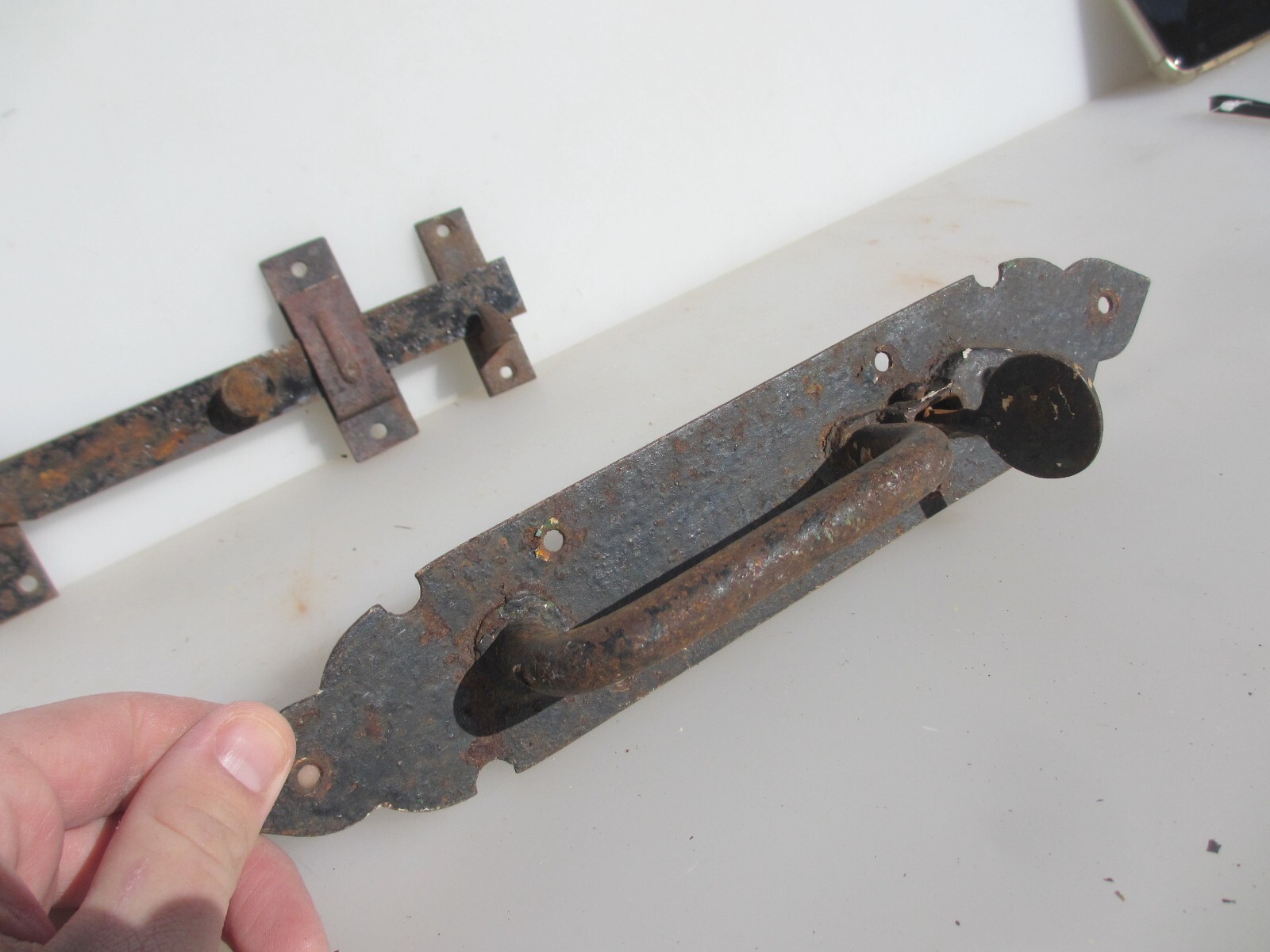 Antique Iron Door Latch Lock Catch Old Gate WC Barn Keep Vintage 9"W