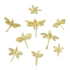 9x Dragonfly Brass Charms Pendant Gold for Earrings Necklace Jewelry Making DIY