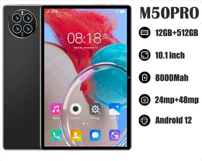 New M50 Pro Smart Tablet PC Android 12 10.1'' 12+512GB 8000mAh Wifi Dual Camera
