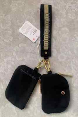 Lululemon Key Bag Wallet Buckle Bag Dual Pouch Wristlet Black/Gold/PINK
