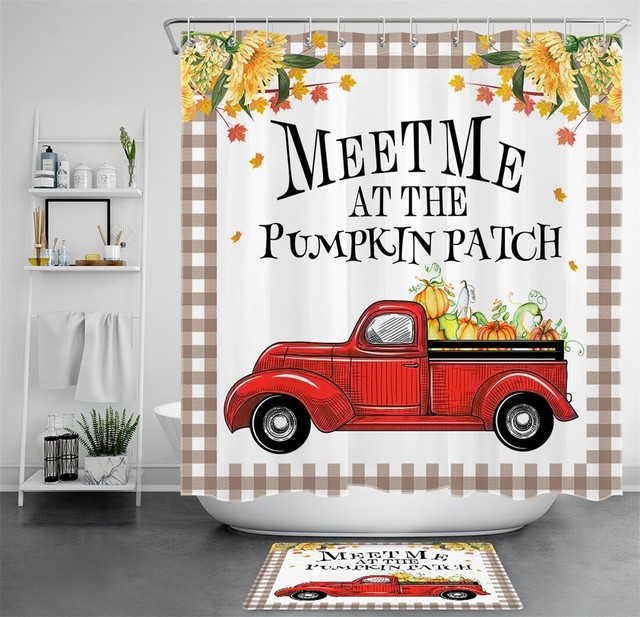 71" Rustic Red Farm Truck Shower Curtain Sets Autumn