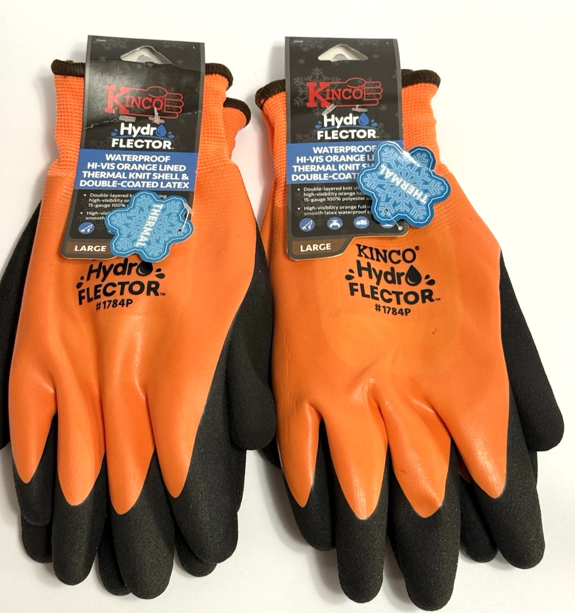 2 KINCO Waterproof Gloves Thermal Lined Hydro Flector Latex Size LARGE #1784P