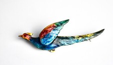 Antique German Silver and Guiloche Enamel Bird Brooch .835 silver