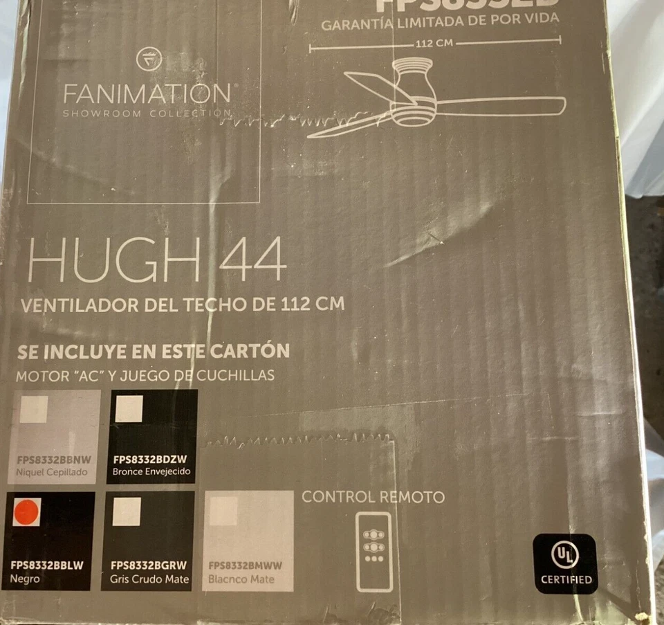 FANIMATION Hugh 44"Integrated LED Indoor/Outdoor Black Ceiling Fan w/Remote - Image 2 of 4