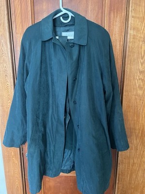 London Fog Dark Green Women's Button Collared Mid-Length Jacket Lined Pockets