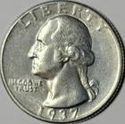 1937 Silver Washington Quarter - ** AU+ ** Nice Original Silver Coin