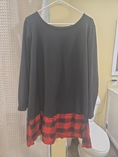 Shein 1XL Black Dress With Plaid Hem And Plaid Peek A Boo Back