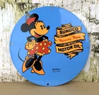 VINTAGE 12" MINNIE MOUSE DISNEY SUNOCO MOTOR OIL PORCELAIN GAS STATION PUMP SIGN