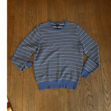 J.Crew Boys Fair Isle Crewneck Knit Pullover Sweater Blue/White Long M