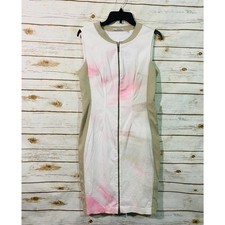 T Tahari Womens White Grey Sleeveless Front Full Zip Crewneck Mini Dress Size 10