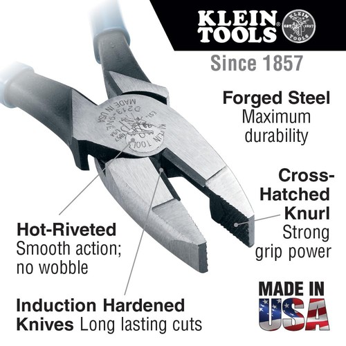 Klein Tools D2000-9NE Side Cutter Linemans Pliers 9-Inch Made in USA - Picture 2 of 8