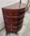 Vintage Mahogany Demilune Chest of Drawers with Sunburst Inlaid Top Carved Feet — photo 2