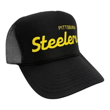 NEW PITTSBURGH STEELERS SPORTS BLACK HAT 5 PANEL HIGH CROWN TRUCKER SNAPBACK