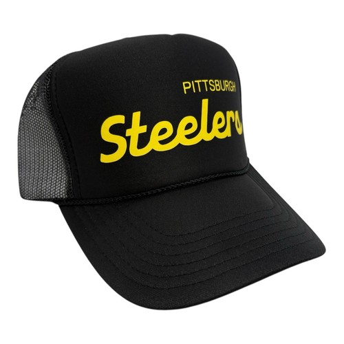 NEW PITTSBURGH STEELERS SPORTS BLACK HAT 5 PANEL HIGH CROWN TRUCKER SNAPBACK - Picture 1 of 3