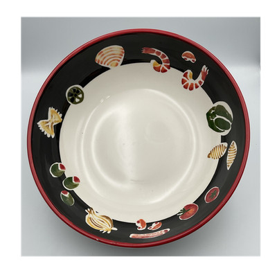 Wolfgang Puck Ceramic Serving Bowl 12'' Food Motif Black Red White Glossy