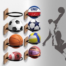 Wall Mount Basketball Holder, 8 Pcs Storage Display Rack with Wooden Base for...