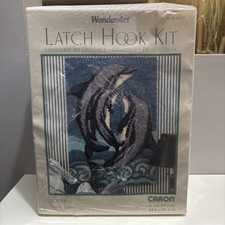 NEW Caron WonderArt Latch Hook Kit. Dolphins-  27" x 40" #4453 Vintage Deadstock