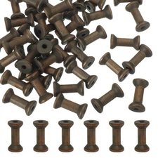 50Pcs Wooden Empty Spools Unfinished Wood Thread Bobbins 1.6"x0.9" Dark Brown