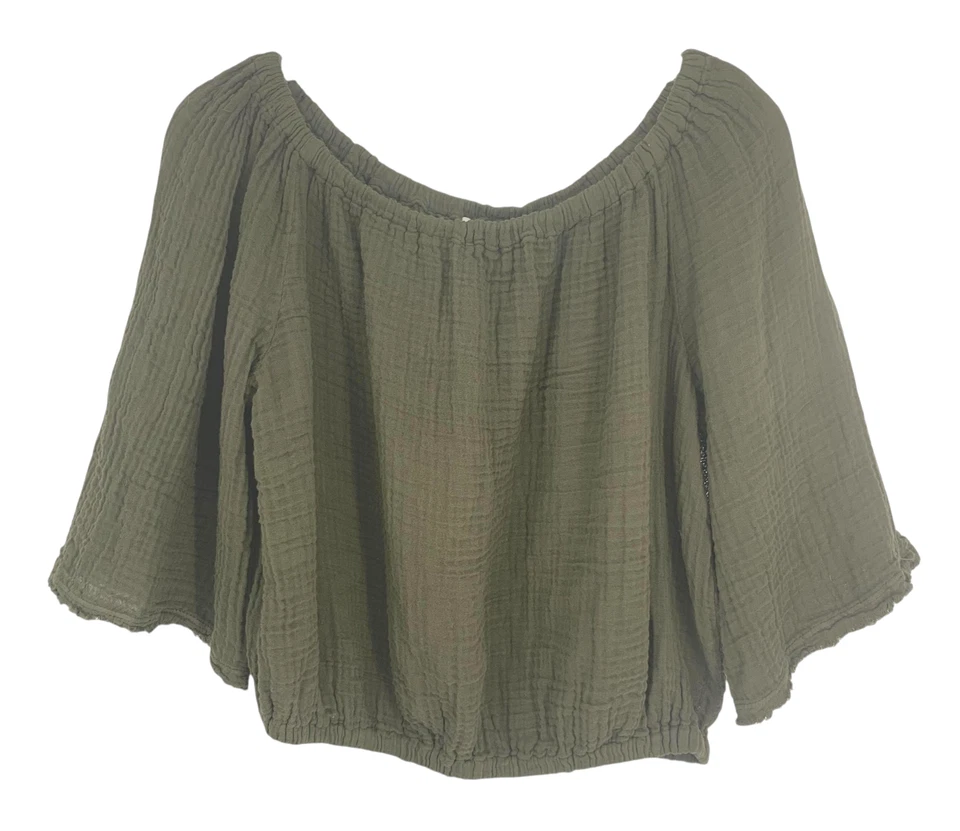 Michael Stars Isabel Sz L Olive Green Double Gauze Convertible Top Blouse - Image 2 of 4