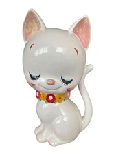 Rene Naito White Cat Ceramic Piggy Bank Showa Retro