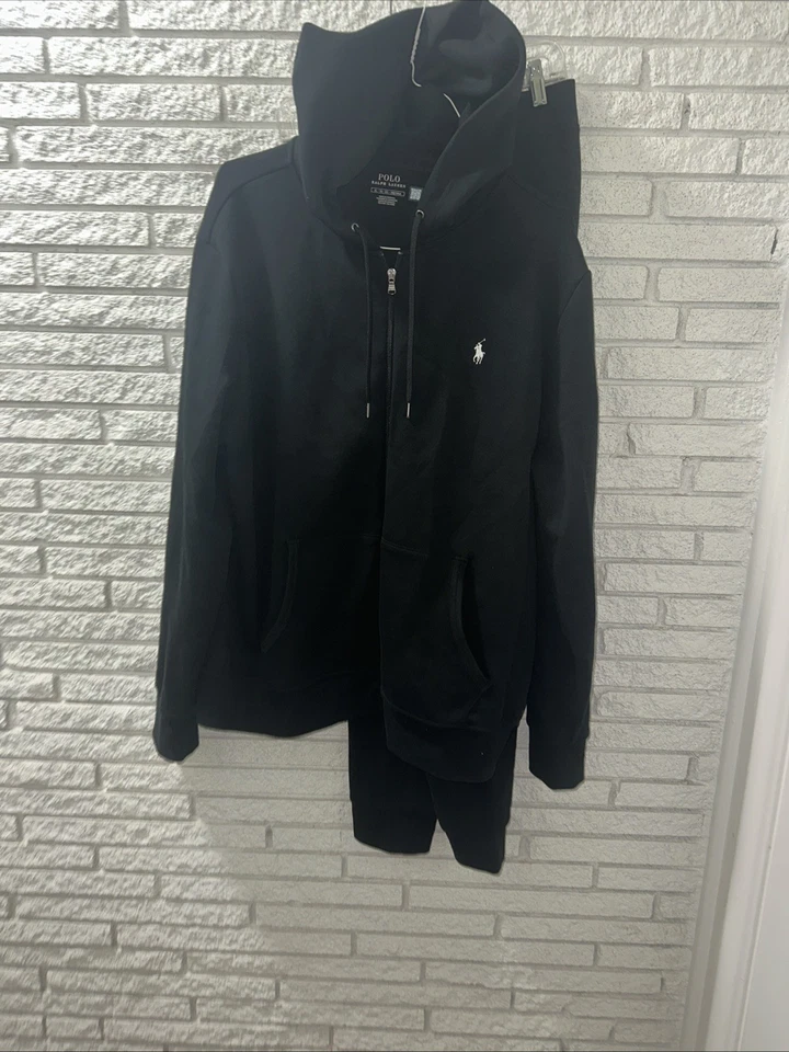 Polo Ralph Lauren Para Hombres XL Negro Sudadera con Capucha Pantalones de Sudadera Conjunto Salón Jogger Vellón Foto 4 de 4