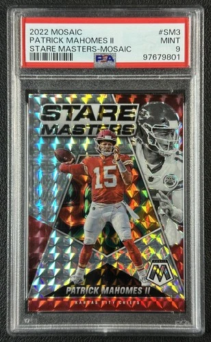 PATRICK MAHOMES II PSA 9 2022 PANINI MOSAIC #SM-3 STARE MASTERS PRIZM CHIEFS 801