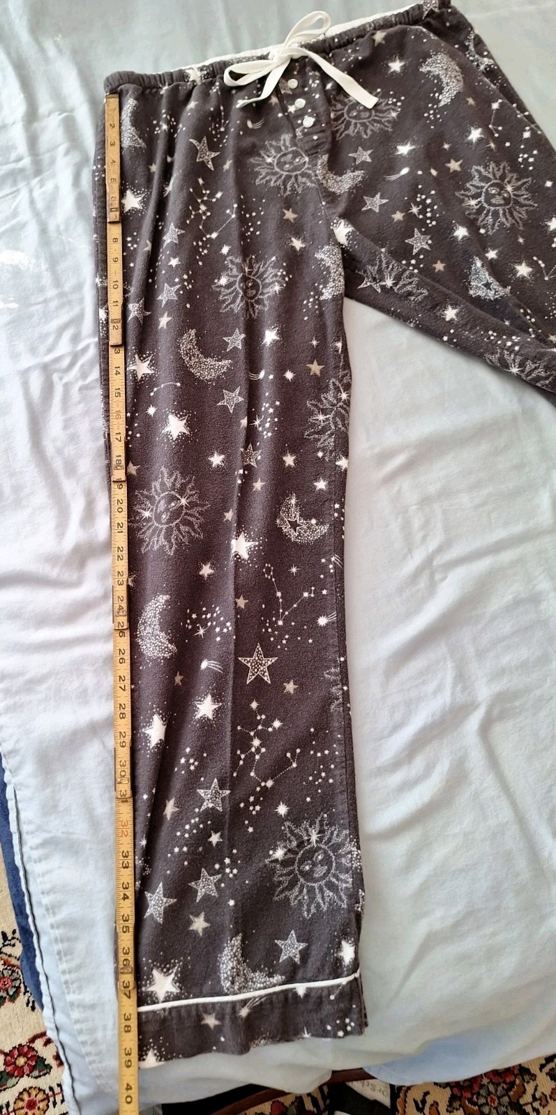 P J Salvage Pajama Cosmic Heart Black 100% Cotton Flannel Women's Sz Med/Large 