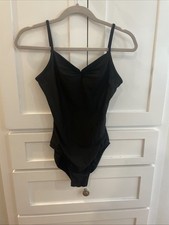 Wear Moi Women  s Black Leotard, Size Large, Pinch Bust, Cross Design On Back