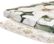 2 Pack Pack N Play Sheets for Girls - Premium Cotton Blend Fitted Playard Sheet,