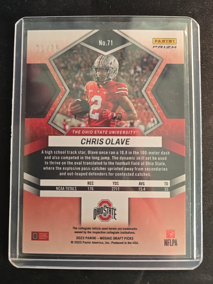 2023 Panini Mosaic Draft Picks - Chris Olave #71 Blue Mosaic Prizm /75 - Image 2 of 3