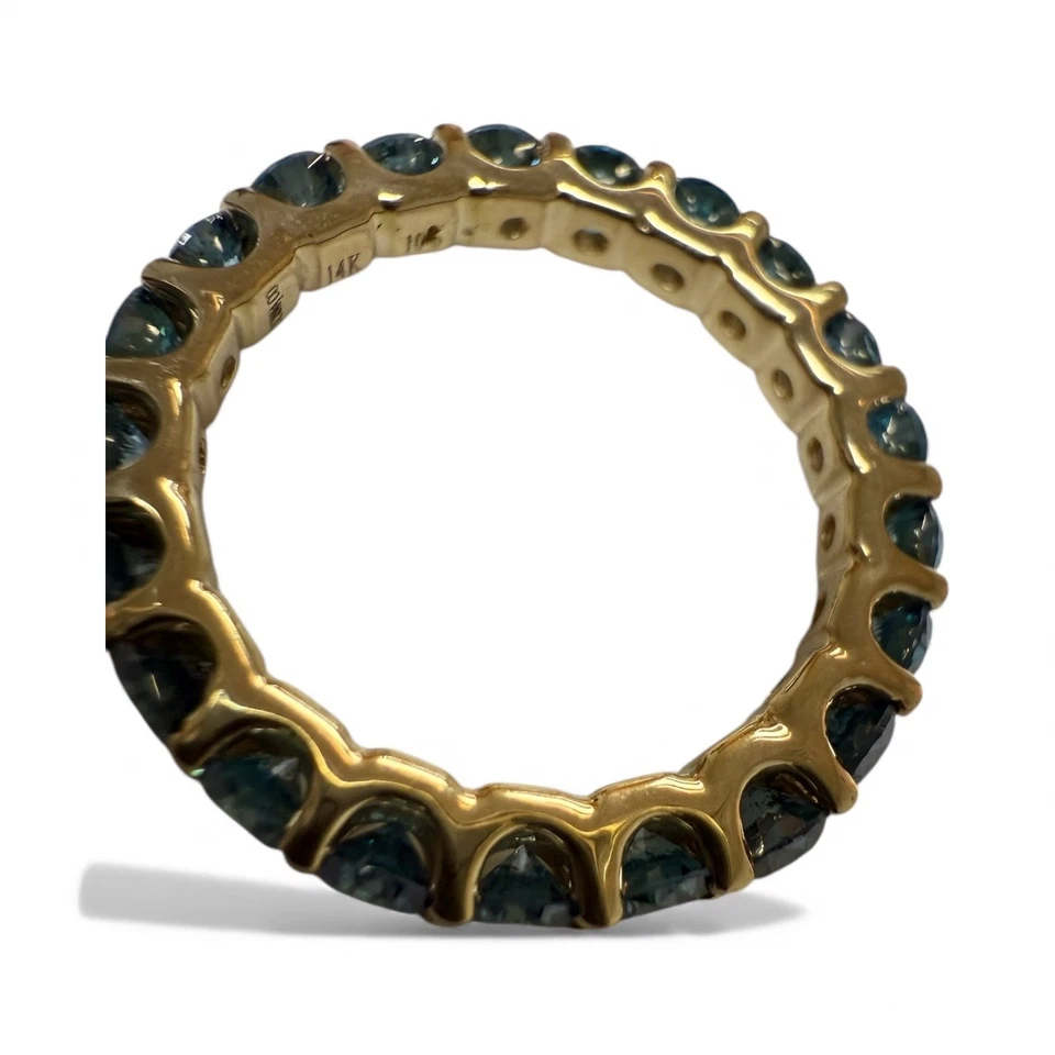 14K Solid Yellow Gold Round Eternity U Shape Blue Diamond Bridal Ring 1.54ctw - Image 3 of 3