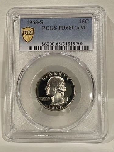 1968-S Washington Quarter 25c Proof PCGS PR68Cam - Gold Shield 40% Silver