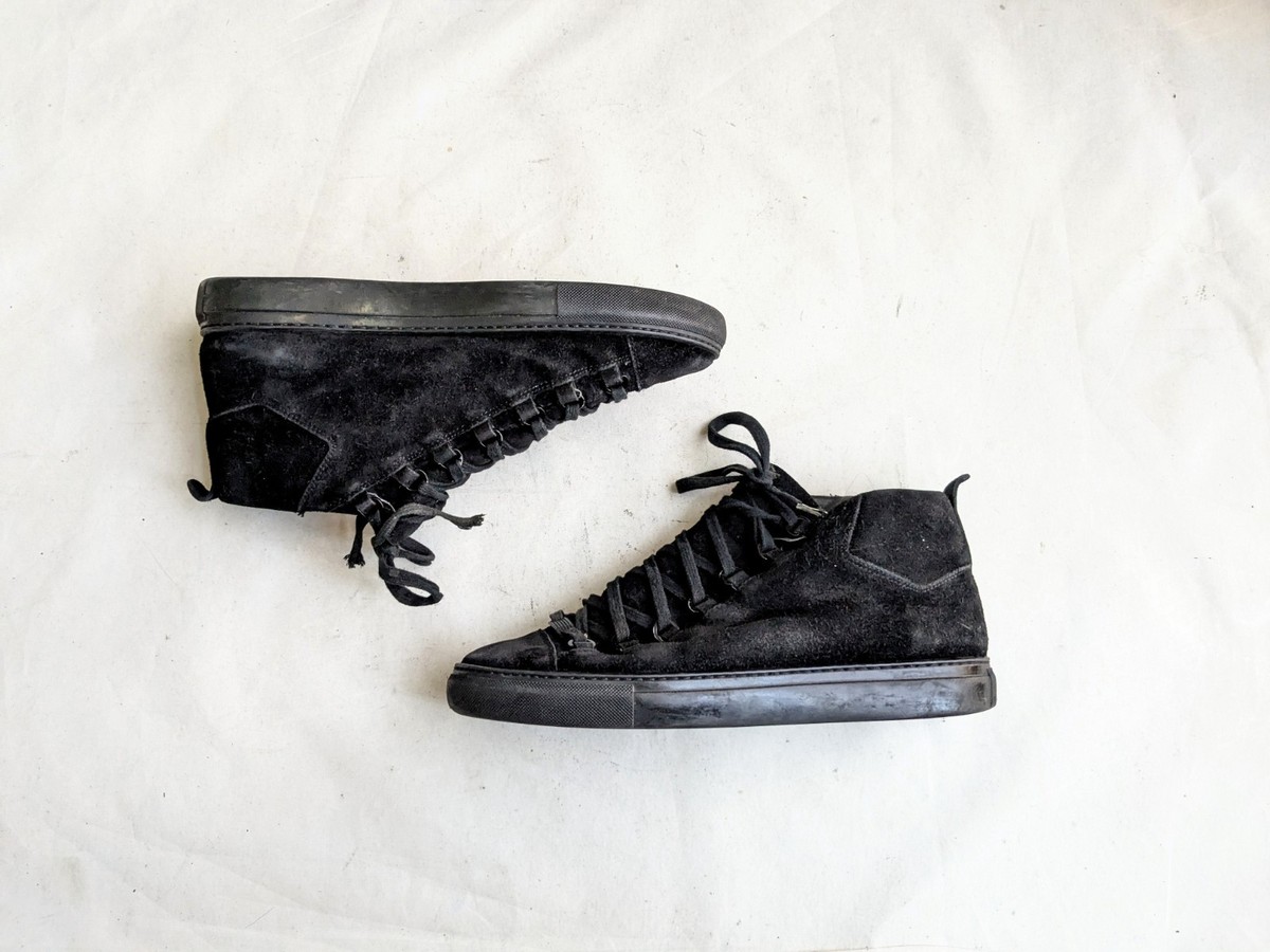 Balenciaga Arena Men 42 Black Suede Leather High Top Sneakers Shoes Lace  Up