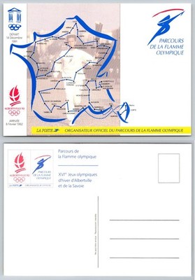 Albertville 1992 Winter Olympics Torch Relay Route Map Postcard France La Poste