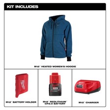 Milwaukee 336-21 M12 Women's Heated Hoodie Jacket Kit with 2.0 Ah Battery  Char