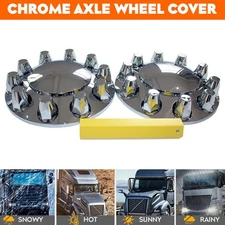 2PCS Chrome ABS Front Axle Cover with 33mm Screw-in Nut Cover for Semi Truck