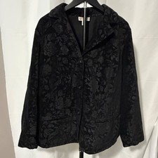 Talbots Woman Black Floral Jacquard Cotton Blazer Jacket Plus 12W Button Front