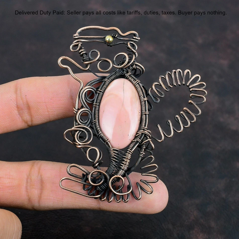 Oferta Black Friday Cobre Natural Rosa Ópalo Artesanal Boho Conejo Hija Colgante Foto 4 de 4