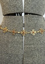 Vintage Gold Tone Metal Chain Belt with ornate cross-shaped links 31 -39