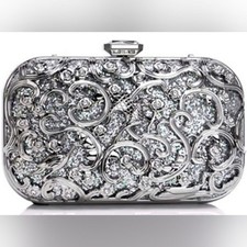 Fawzyia Designer Elegant Silver Clutch Purse Evening Cocktail Wedding Bridal Bag