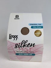 1 Pair L’eggs Silken Mist Silky Sheer Leg Tights Control Top, Size B Nude