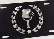 Pickleball Crest Diamond Etched Engraved Front Vanity Car Tag License Plate Gift