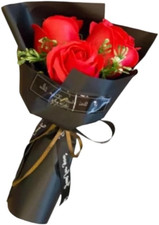 Red 3 Heads Artificial Rose Bouquet Soap Flower Petals Valentine Day Gifts for W